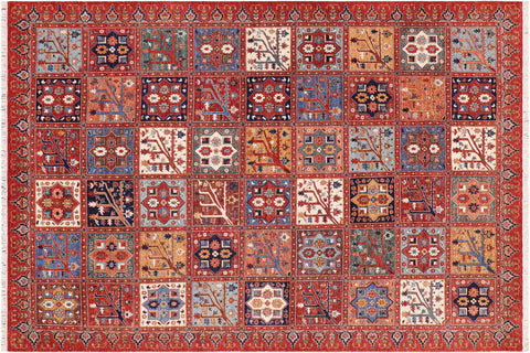 handmade Geometric Kurjean Rust Blue Hand Knotted RECTANGLE 100% WOOL area rug 9' x 12'