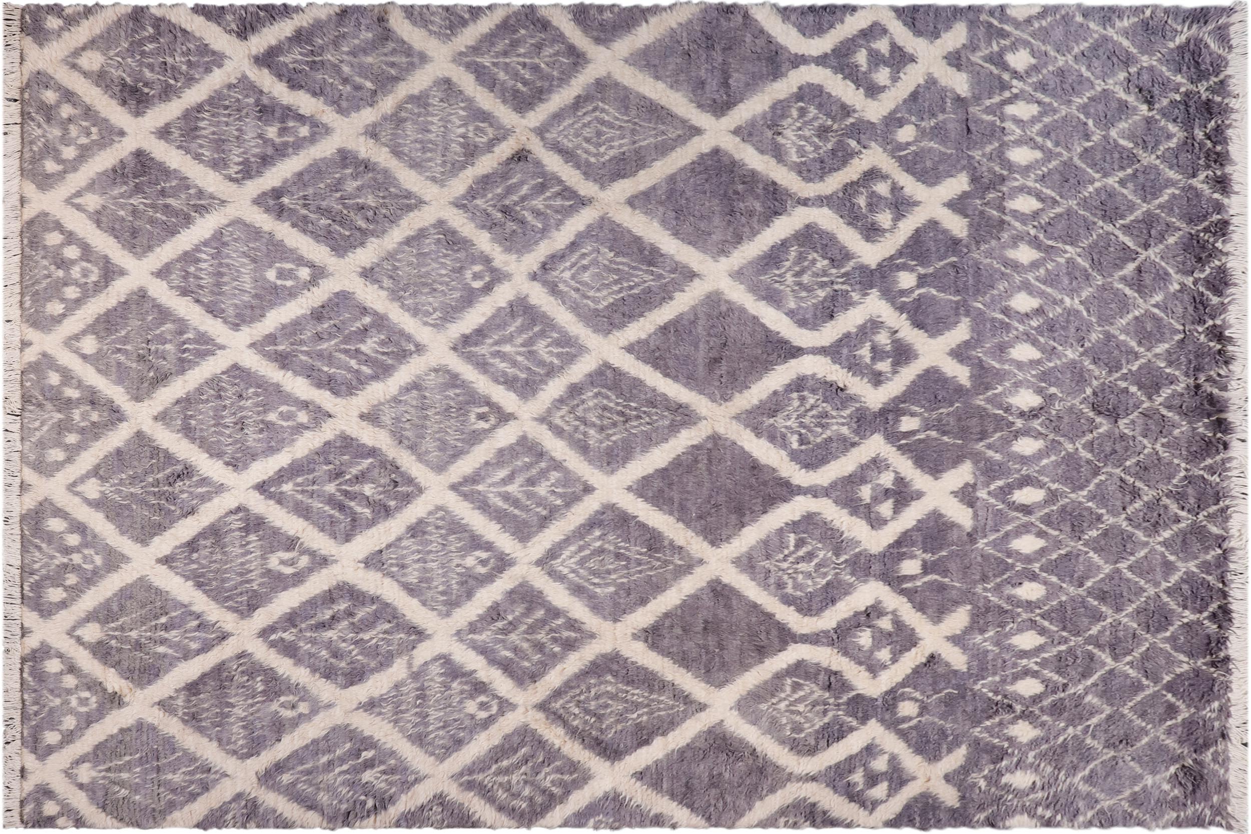 handmade Geometric Moroccan Gray Ivory Hand Knotted RECTANGLE 100% WOOL area rug 9' x 12'