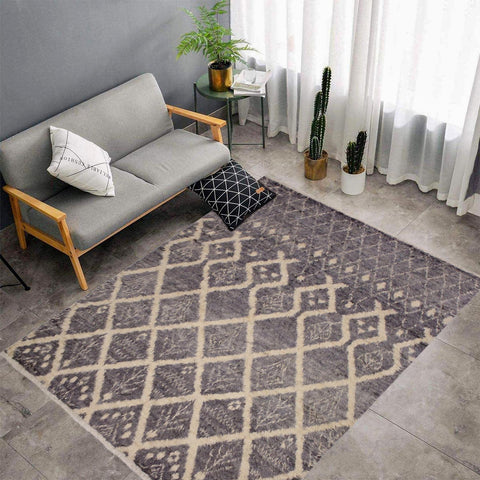 handmade Geometric Moroccan Gray Ivory Hand Knotted RECTANGLE 100% WOOL area rug 8' x 10'