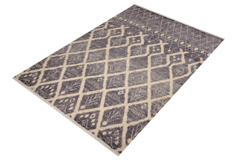 handmade Geometric Moroccan Gray Ivory Hand Knotted RECTANGLE 100% WOOL area rug 8' x 10'