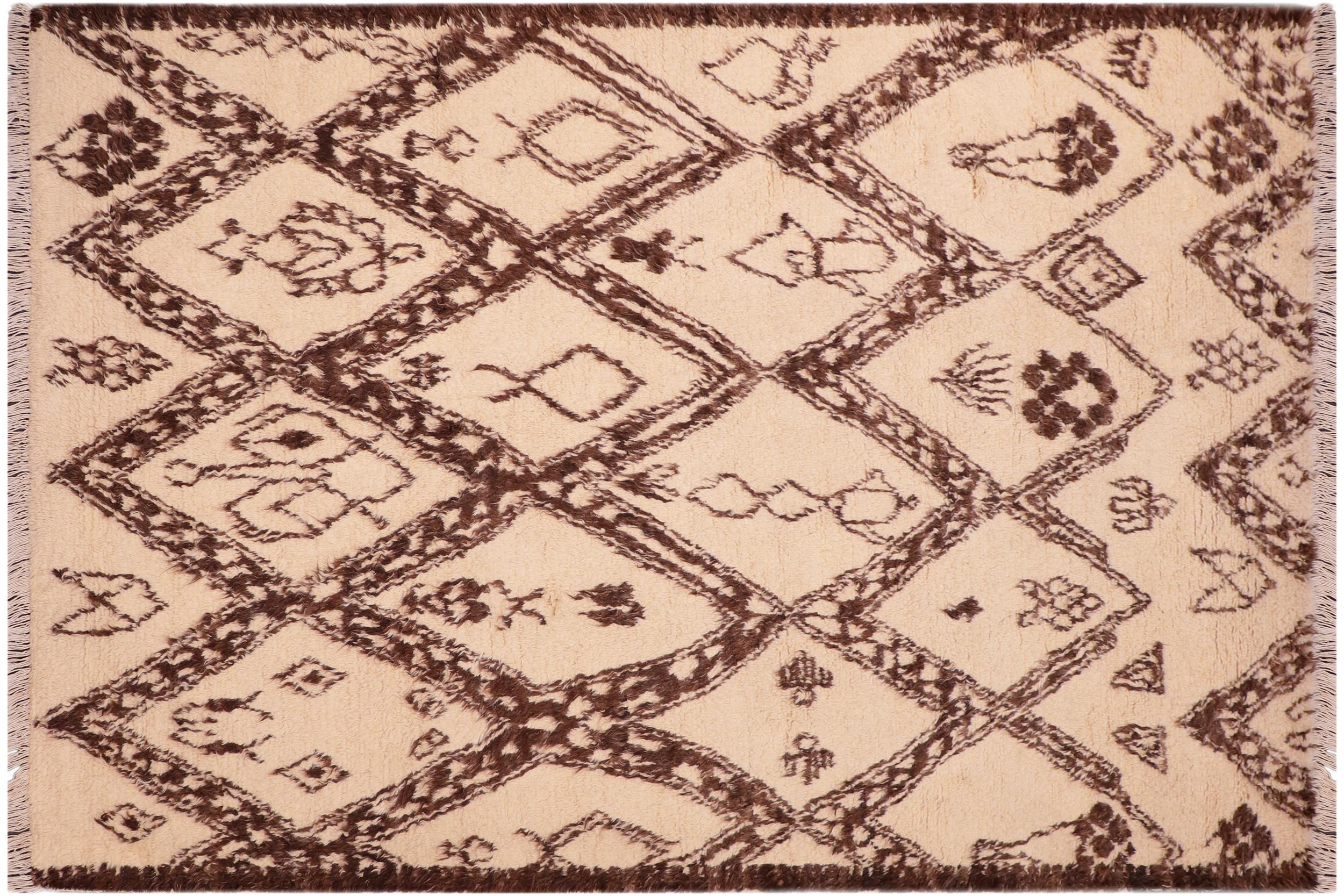 handmade Geometric Moroccan Beige Brown Hand Knotted RECTANGLE 100% WOOL area rug 6' x 9'