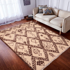 handmade Geometric Moroccan Beige Brown Hand Knotted RECTANGLE 100% WOOL area rug 6' x 9'
