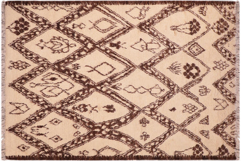 handmade Geometric Moroccan Beige Brown Hand Knotted RECTANGLE 100% WOOL area rug 6' x 9'