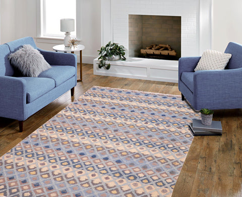 handmade Geometric Moroccan Hi Blue Beige Hand Knotted RECTANGLE 100% WOOL area rug 6' x 9'