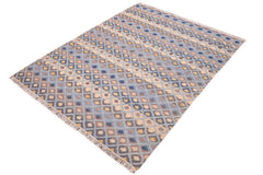 handmade Geometric Moroccan Hi Blue Beige Hand Knotted RECTANGLE 100% WOOL area rug 6' x 9'