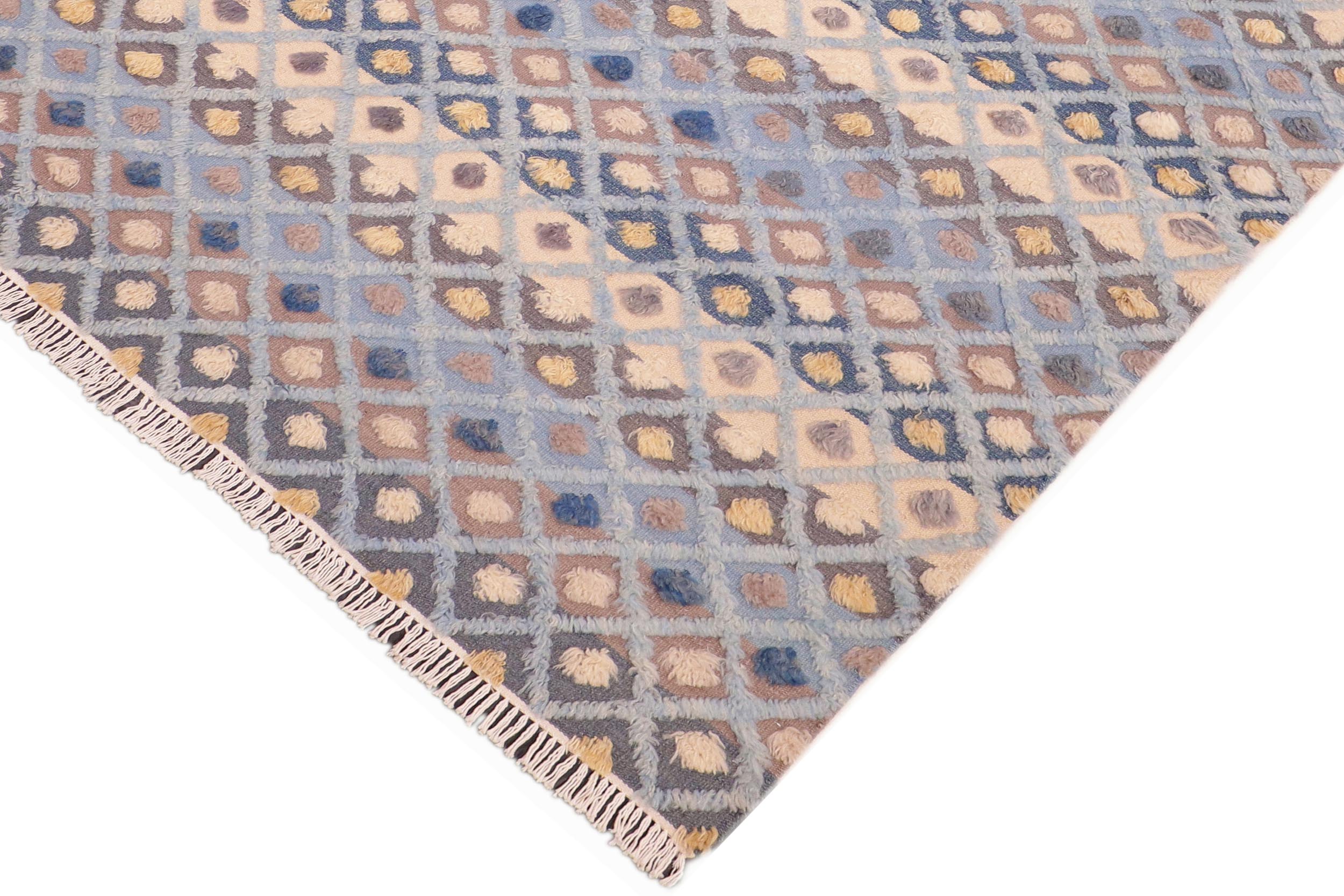 handmade Geometric Moroccan Hi Blue Beige Hand Knotted RECTANGLE 100% WOOL area rug 6' x 9'