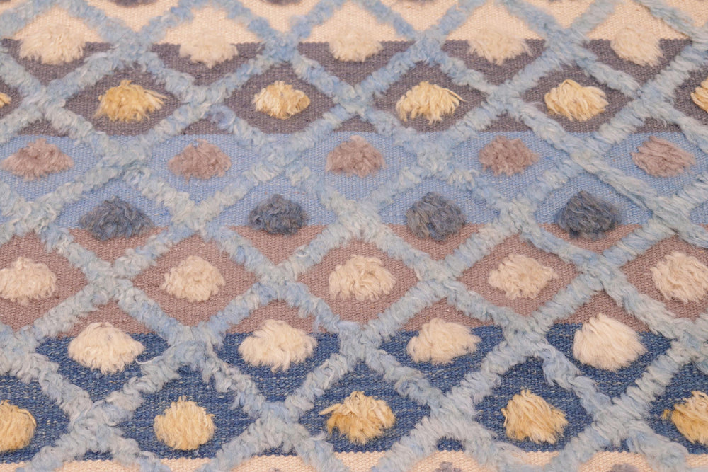 handmade Geometric Moroccan Hi Blue Beige Hand Knotted RECTANGLE 100% WOOL area rug 6' x 9'