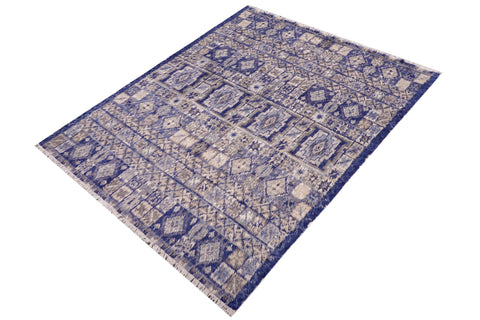 handmade Geometric Moroccan Blue Beige Hand Knotted RECTANGLE 100% WOOL area rug 8' x 10'