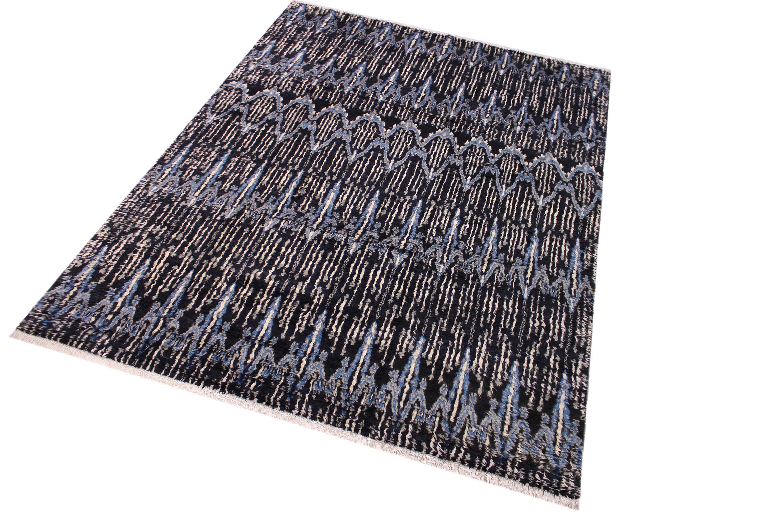 handmade Geometric Moroccan Black Blue Hand Knotted RECTANGLE 100% WOOL area rug 9' x 12'