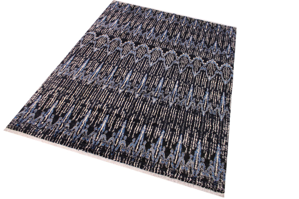 handmade Geometric Moroccan Black Blue Hand Knotted RECTANGLE 100% WOOL area rug 9' x 12'