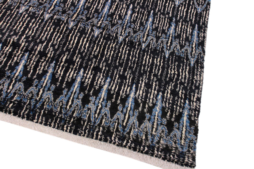 handmade Geometric Moroccan Black Blue Hand Knotted RECTANGLE 100% WOOL area rug 9' x 12'