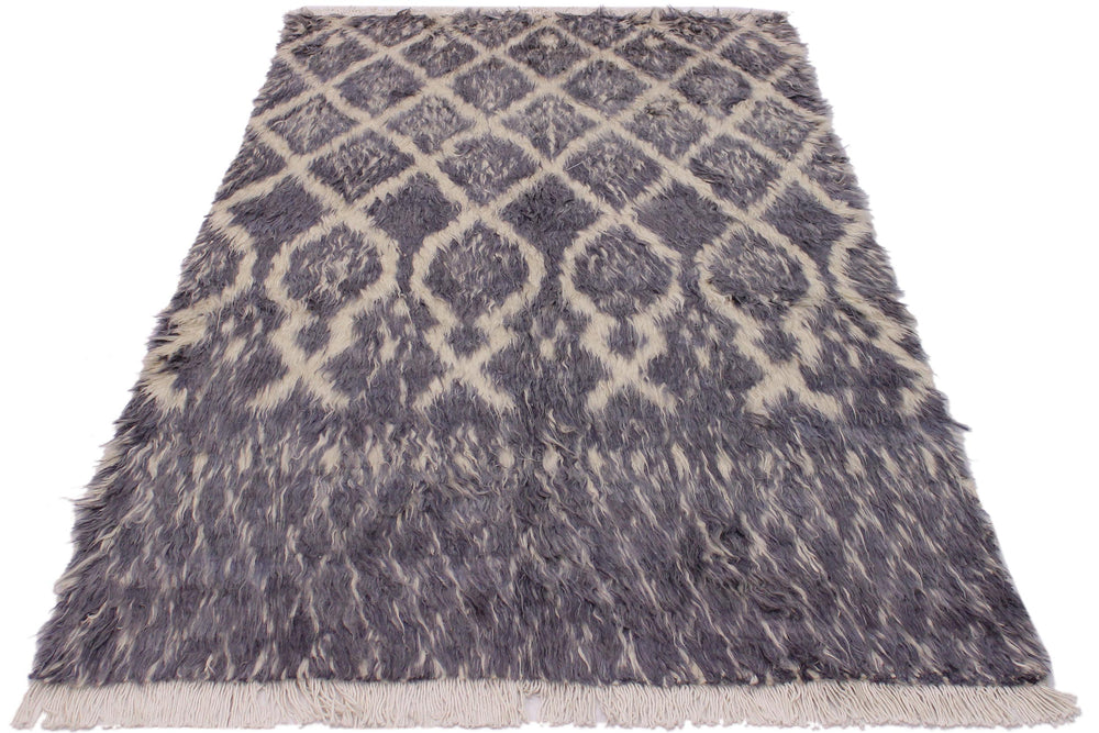 handmade Geometric Moroccan Gray Ivory Hand Knotted RECTANGLE 100% WOOL area rug 4' x 6'
