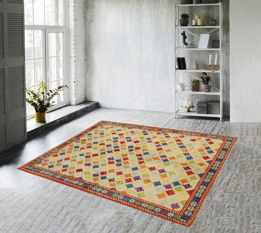 handmade Modern Balouchi Beige Teal Hand Knotted RECTANGLE 100% WOOL area rug 5x7