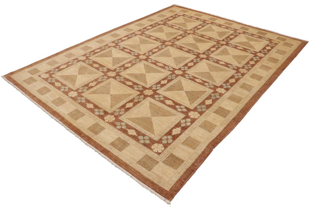 handmade Transitional Kafkaz Beige Brown Hand Knotted RECTANGLE 100% WOOL area rug 9 x 12