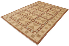 handmade Transitional Kafkaz Beige Brown Hand Knotted RECTANGLE 100% WOOL area rug 9 x 12