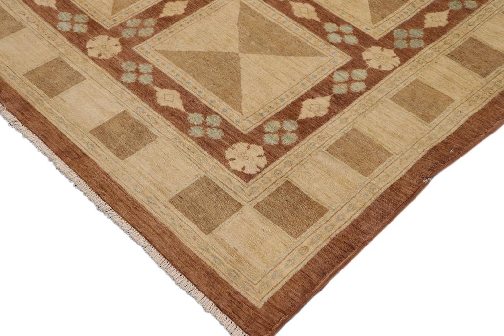 handmade Transitional Kafkaz Beige Brown Hand Knotted RECTANGLE 100% WOOL area rug 9 x 12