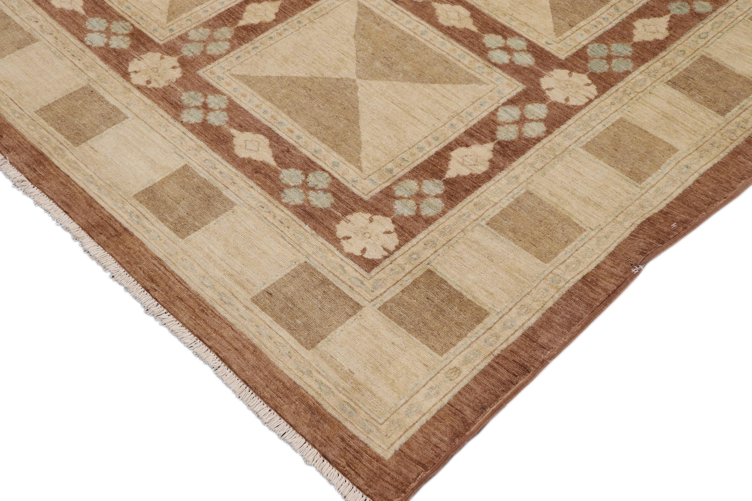 handmade Modern Kafkaz Beige Brown Hand Knotted RECTANGLE 100% WOOL area rug 9' x 12'