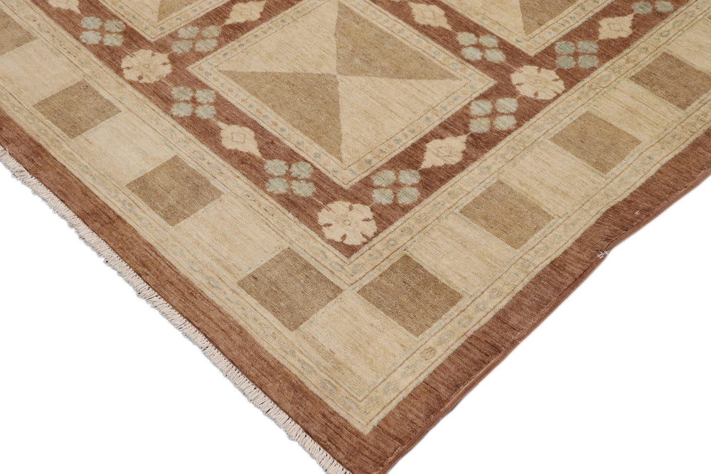 handmade Modern Kafkaz Beige Brown Hand Knotted RECTANGLE 100% WOOL area rug 9' x 12'