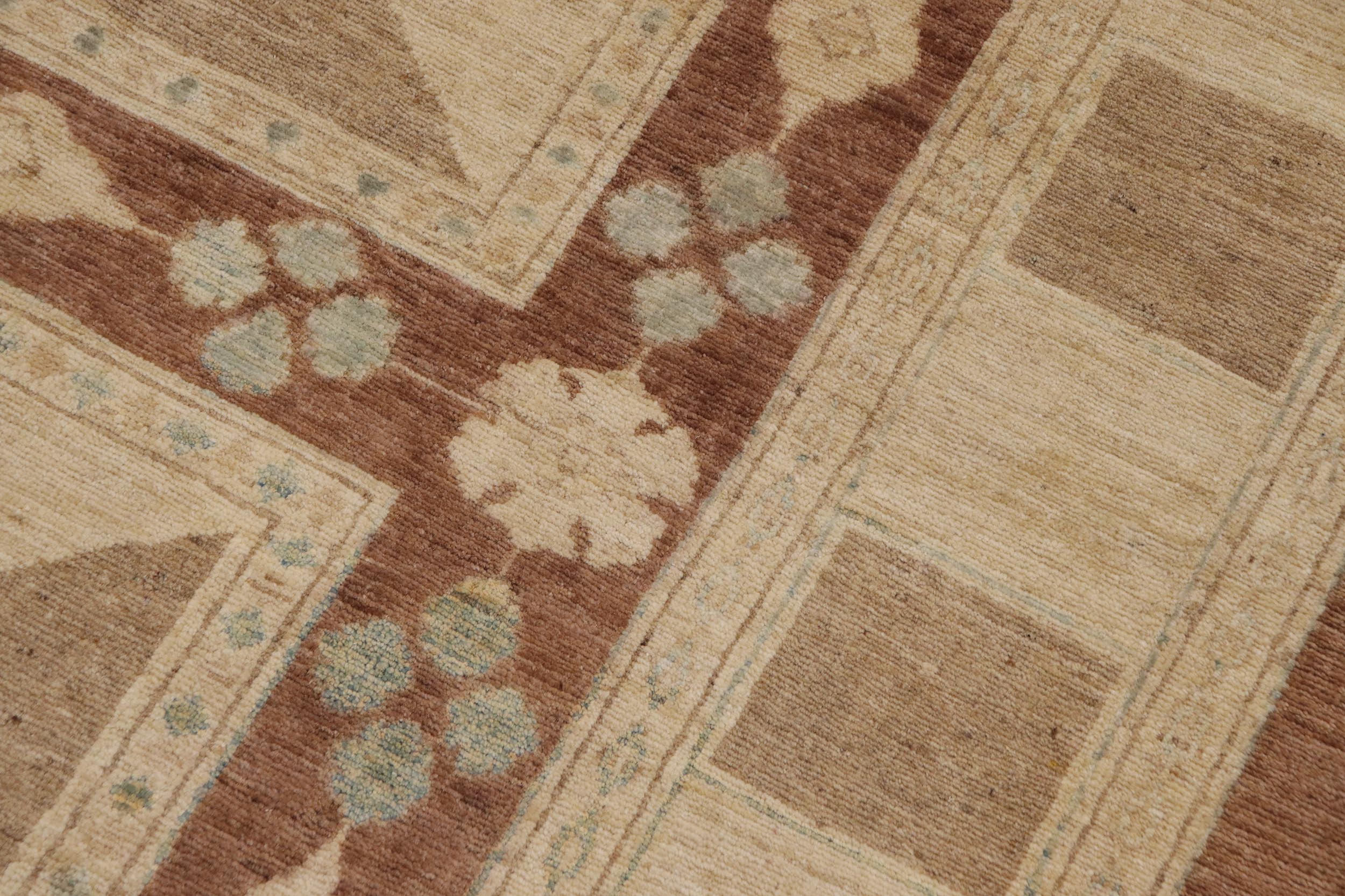handmade Modern Kafkaz Beige Brown Hand Knotted RECTANGLE 100% WOOL area rug 9' x 12'