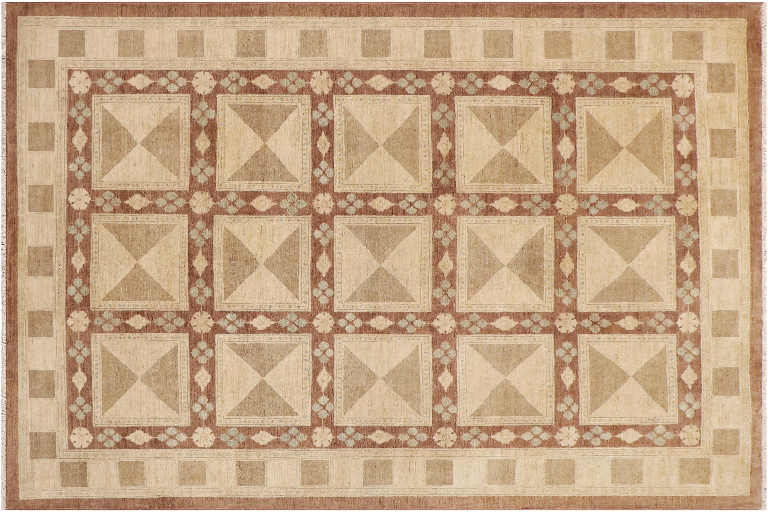 handmade Modern Kafkaz Beige Brown Hand Knotted RECTANGLE 100% WOOL area rug 9' x 12'