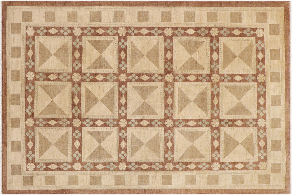 handmade Modern Kafkaz Beige Brown Hand Knotted RECTANGLE 100% WOOL area rug 9' x 12'