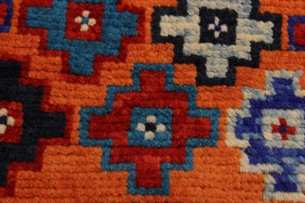 handmade Geometric Balouchi Orange Black Hand Knotted RECTANGLE 100% WOOL area rug 5x7
