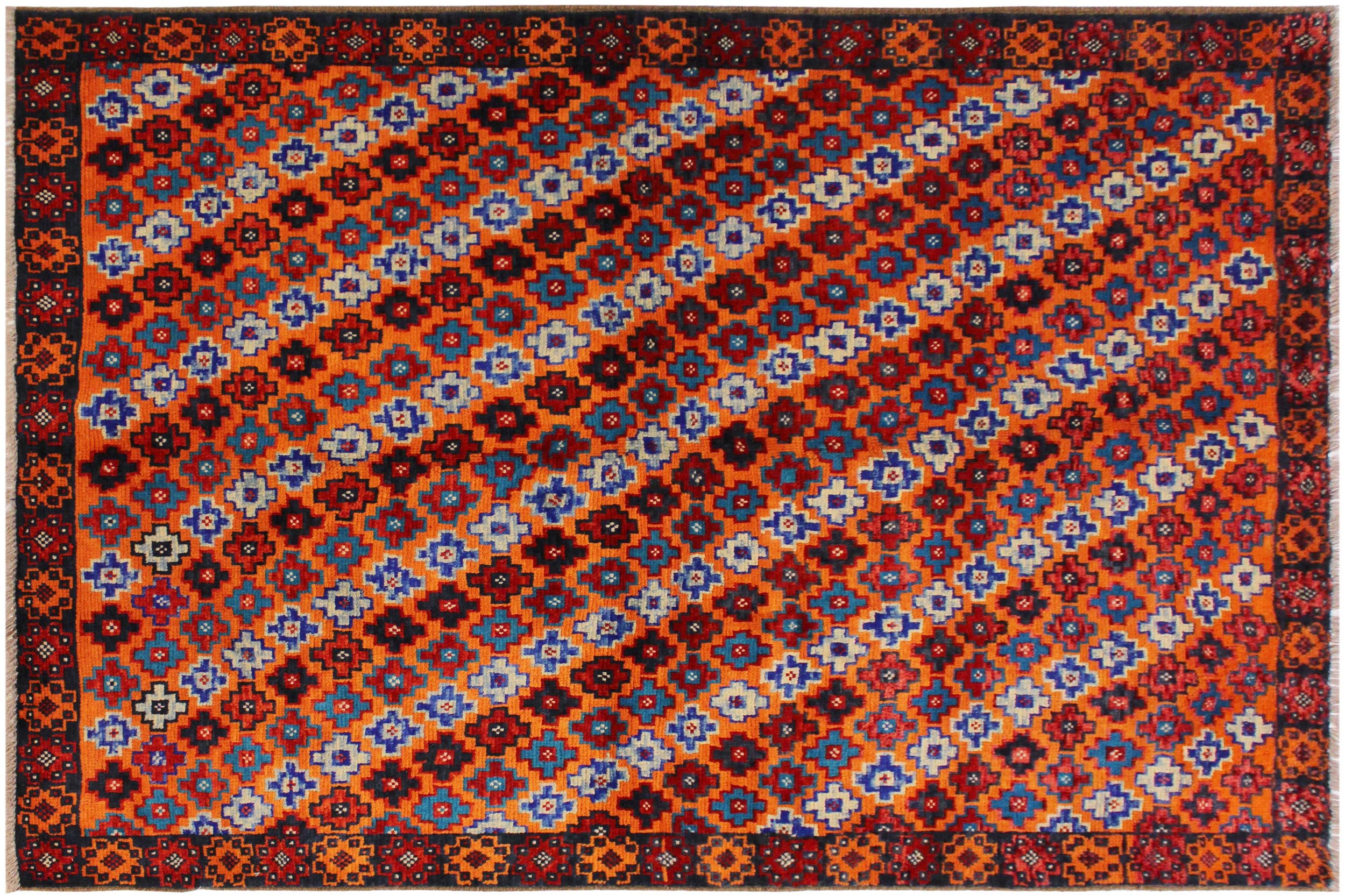 handmade Geometric Balouchi Orange Black Hand Knotted RECTANGLE 100% WOOL area rug 5x7