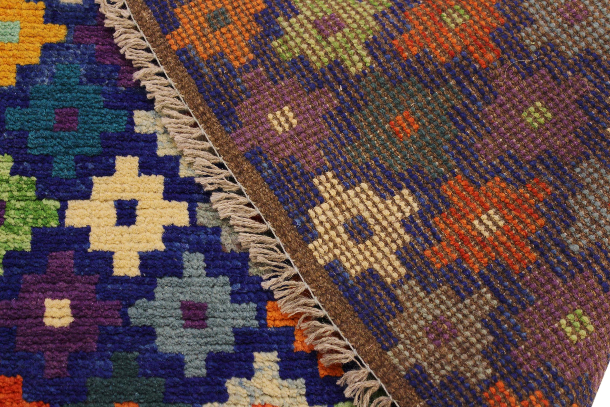 handmade Modern Balouchi Blue Orange Hand Knotted RECTANGLE 100% WOOL area rug 5x7