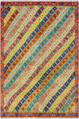 Eclectic Balochi Anjanett Green/Orange Wool Rug - 4'9''X6'6''