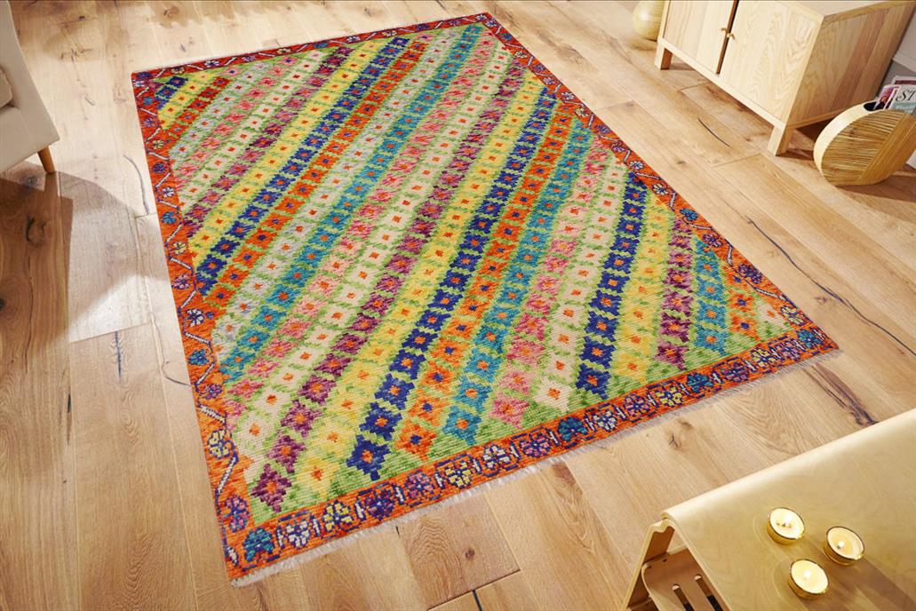 handmade Modern Balouchi Green Orange Hand Knotted RECTANGLE 100% WOOL area rug 5x7