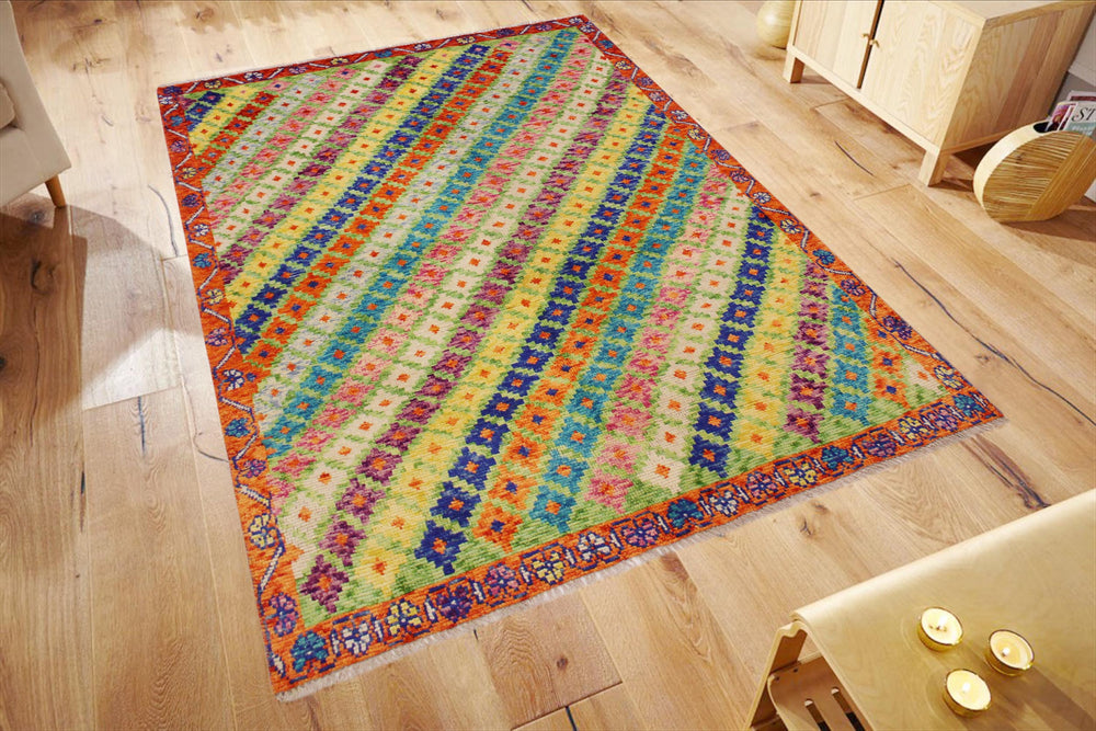 handmade Modern Balouchi Green Orange Hand Knotted RECTANGLE 100% WOOL area rug 5x7