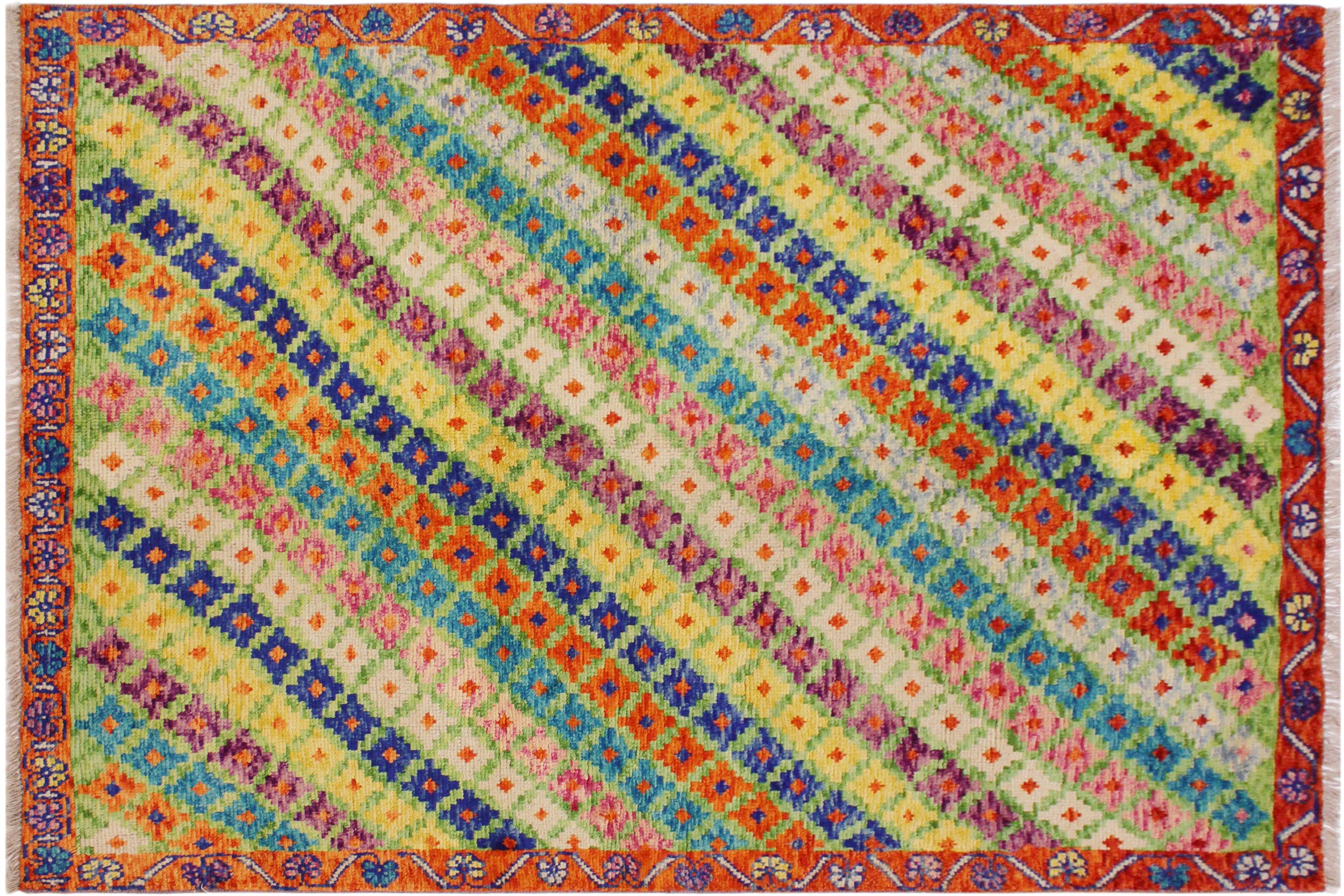 handmade Modern Balouchi Green Orange Hand Knotted RECTANGLE 100% WOOL area rug 5x7