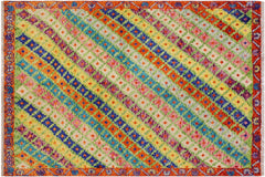 handmade Modern Balouchi Green Orange Hand Knotted RECTANGLE 100% WOOL area rug 5x7