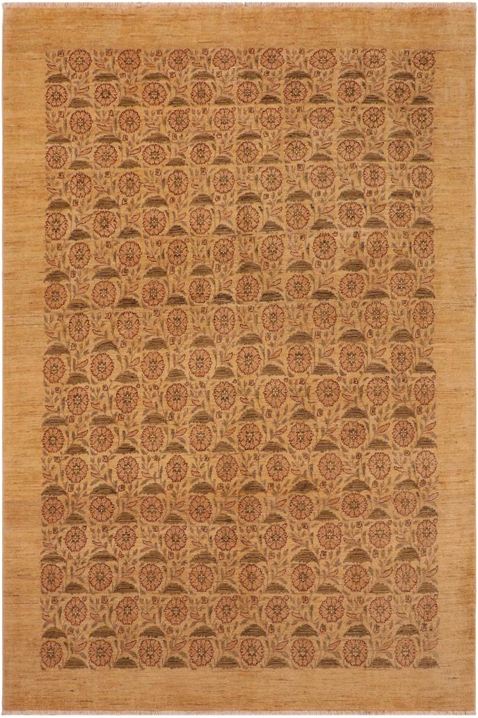 handmade Transitional Kafkaz Beige Brown Hand Knotted RECTANGLE 100% WOOL area rug 9 x 12
