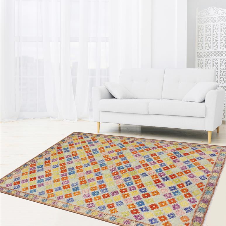 handmade Modern Balouchi Blue Gray Hand Knotted RECTANGLE 100% WOOL area rug 6x8