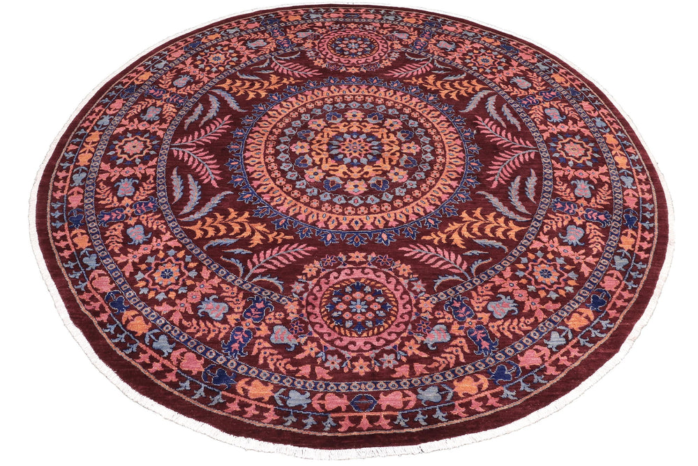 handmade Traditional Kafkaz Red Blue Hand Knotted ROUND 100% WOOL area rug 10' x 10'