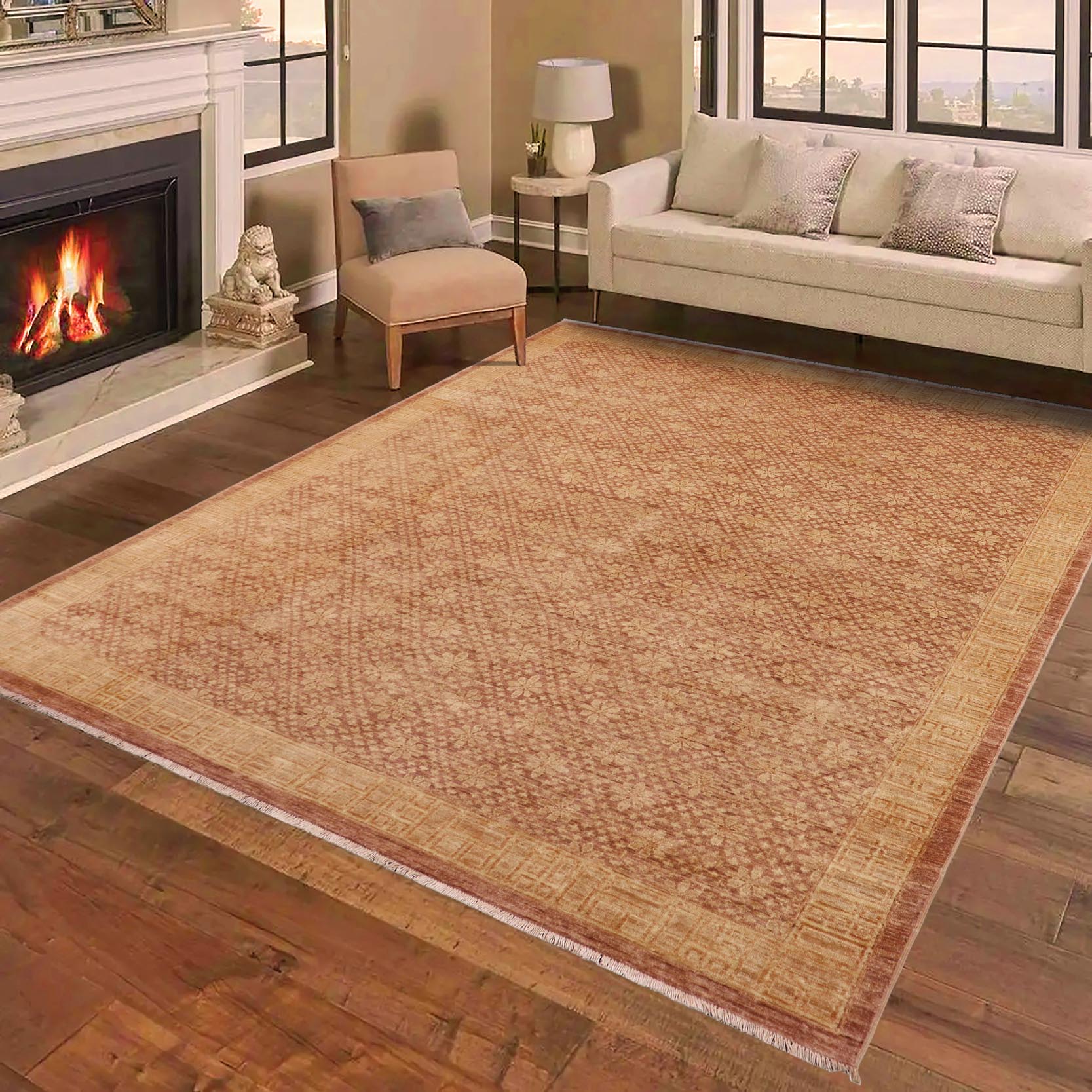 handmade Modern Kafkaz Brown Tan Hand Knotted RECTANGLE 100% WOOL area rug 8' x 12'