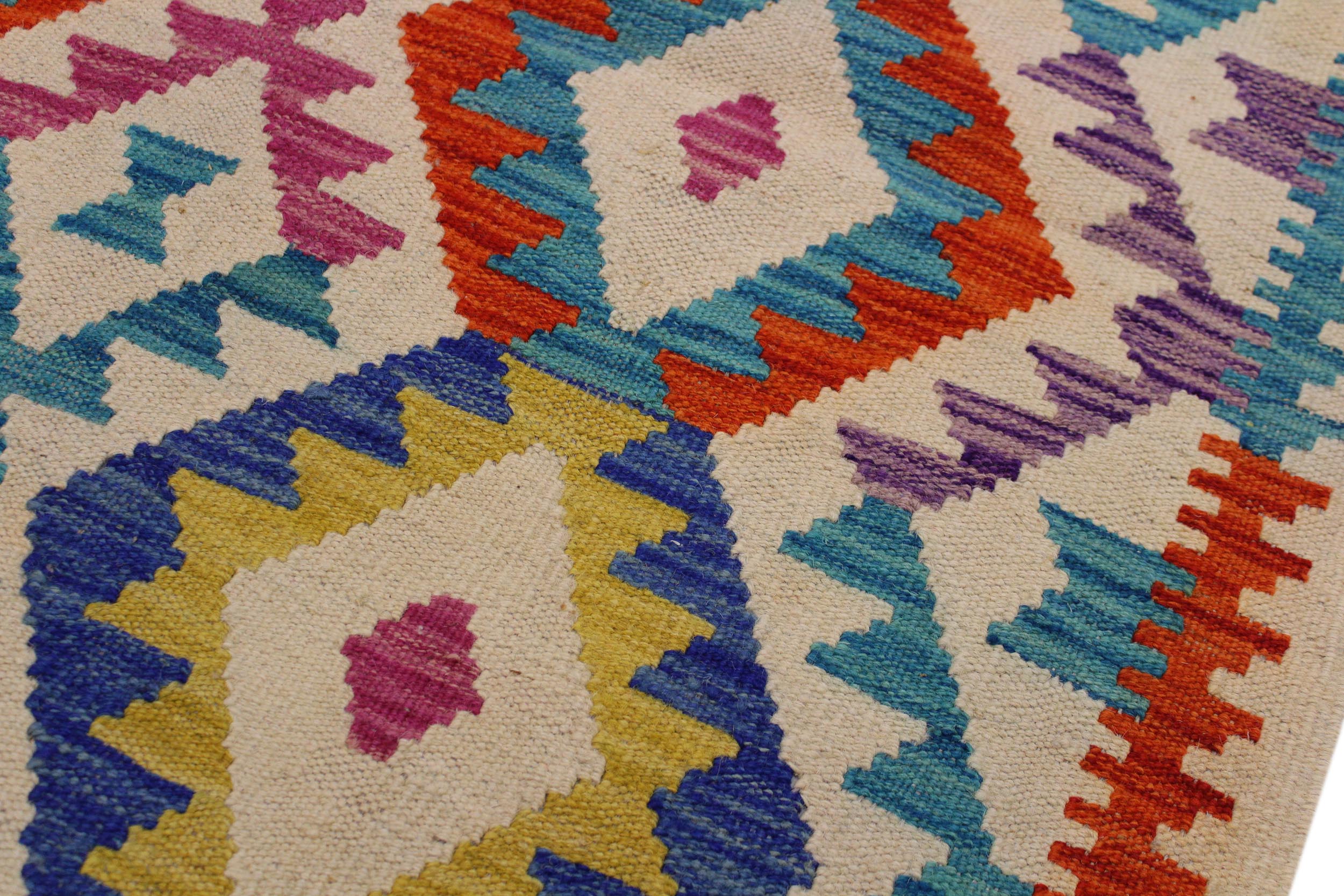 handmade Geometric Kilim Beige Blue Hand-Woven RECTANGLE 100% WOOL area rug 3 x 5