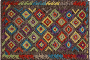 handmade Geometric Kilim Brown Purple Hand-Woven RECTANGLE 100% WOOL area rug 3 x 5