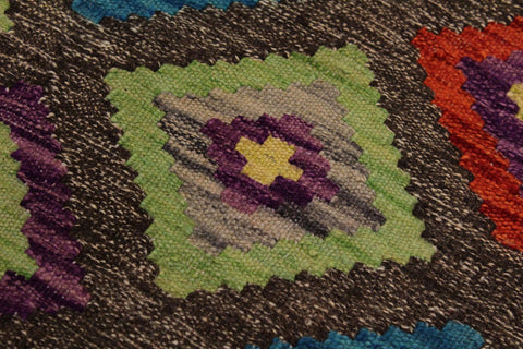 handmade Geometric Kilim Brown Purple Hand-Woven RECTANGLE 100% WOOL area rug 3 x 5