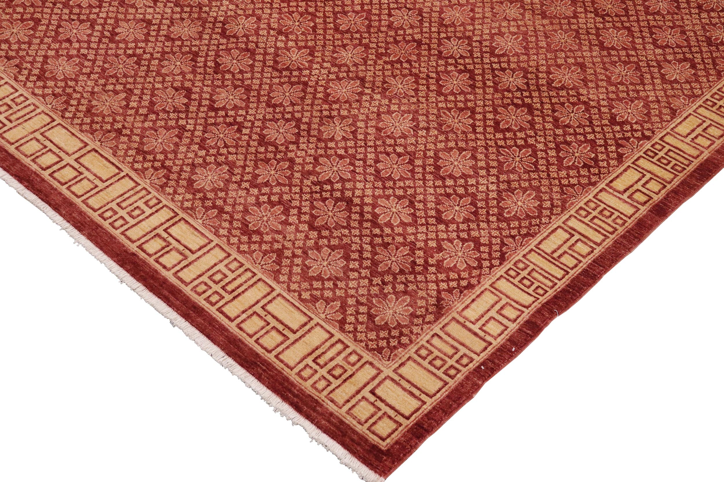 handmade Modern Kafkaz Red Tan Hand Knotted RECTANGLE 100% WOOL area rug 9' x 12'