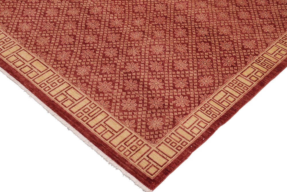 handmade Modern Kafkaz Red Tan Hand Knotted RECTANGLE 100% WOOL area rug 9' x 12'