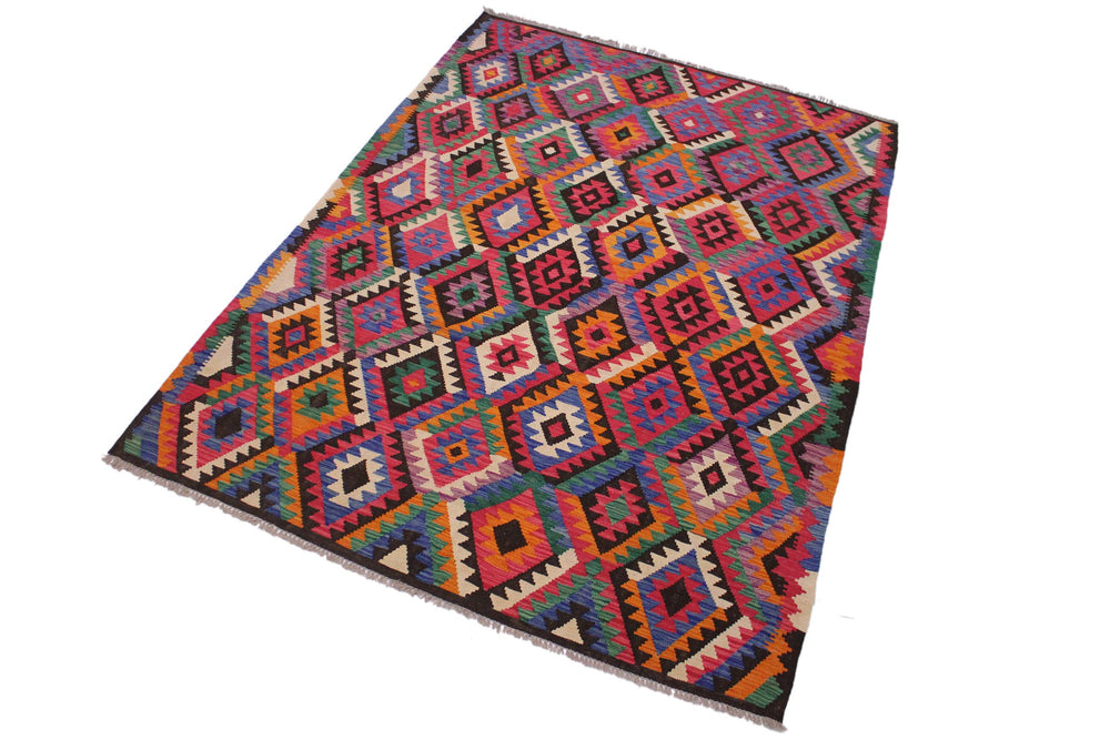 handmade Geometric Kilim Brown Beige Hand-Woven RECTANGLE 100% WOOL area rug 7 x 9