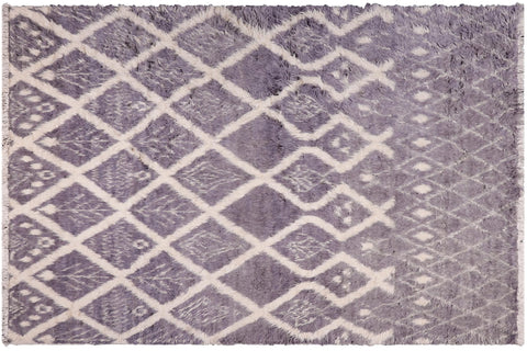 handmade Geometric Moroccan Gray Ivory Hand Knotted RECTANGLE 100% WOOL area rug 8' x 10'