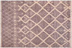 handmade Geometric Moroccan Gray Beige Hand Knotted RECTANGLE 100% WOOL area rug 6' x 9'