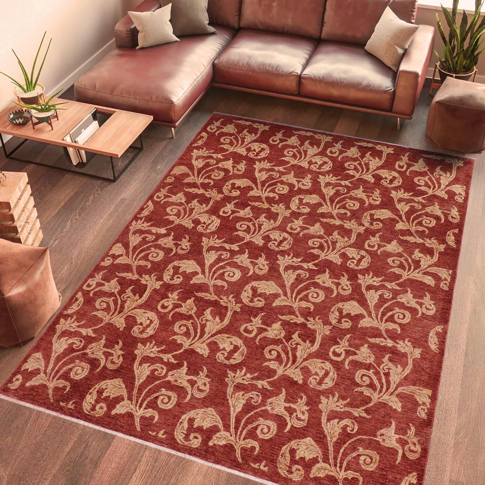 handmade Modern Kafkaz Red Tan Hand Knotted RECTANGLE 100% WOOL area rug 9' x 11'