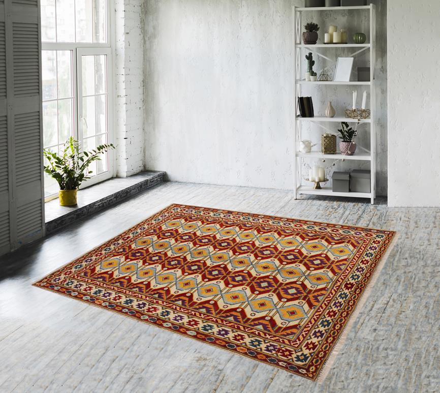 handmade Geometric Balouchi Beige Red Hand Knotted RECTANGLE 100% WOOL area rug 5x7