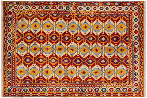 Bohemian Balochi Christin Beige/Red Wool Rug - 5'0''X6'8''