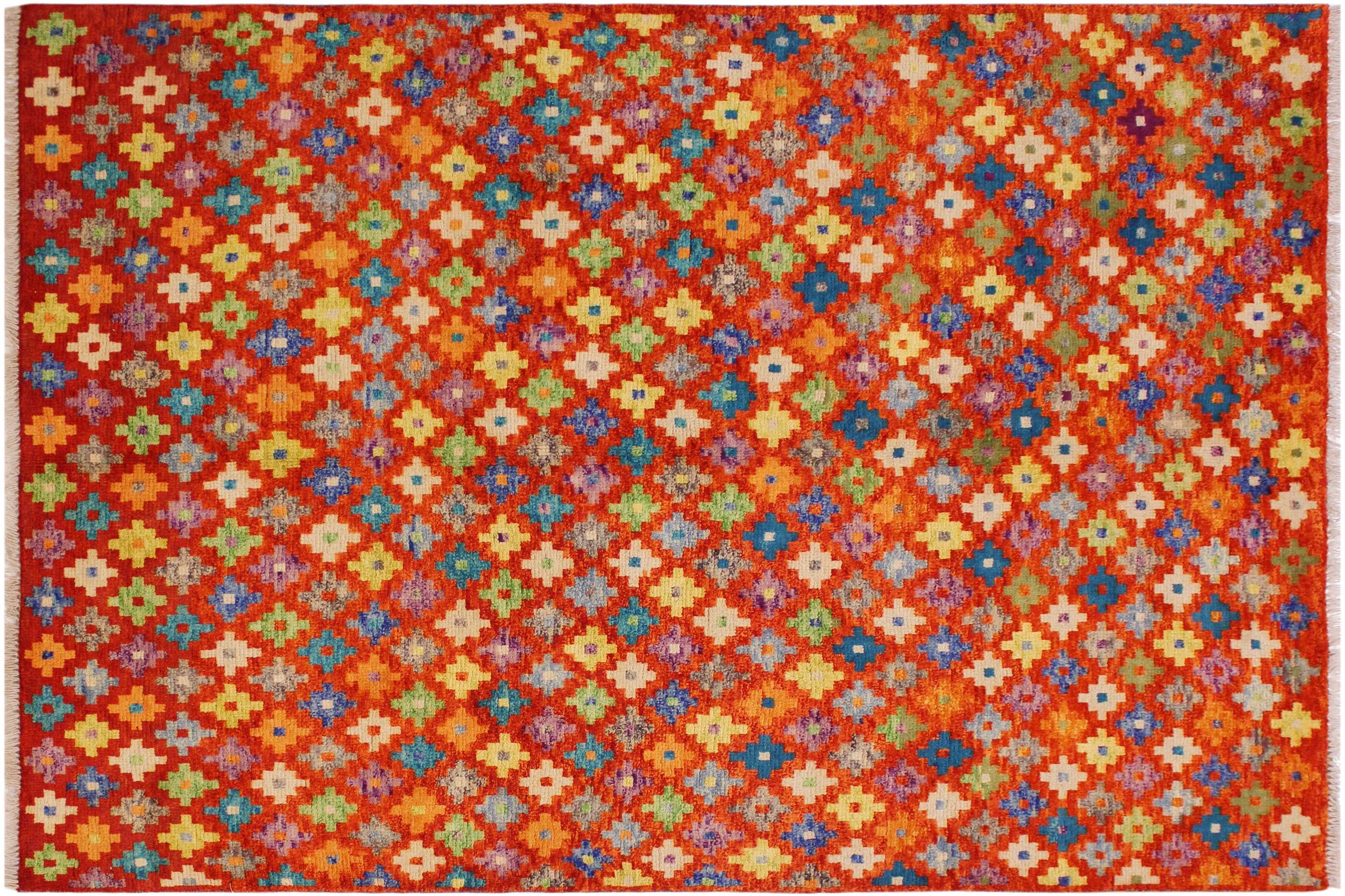 handmade Modern Balouchi Orange Green Hand Knotted RECTANGLE 100% WOOL area rug 5x7