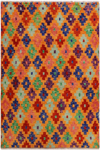 Eclectic Balochi Clemenci Orange/Red Wool Rug - 3'4''X4'10''